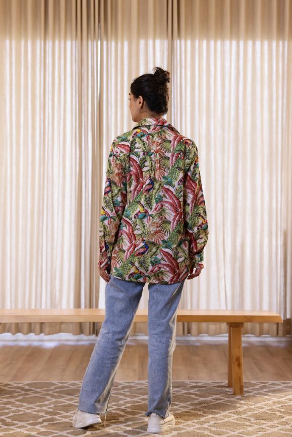 Women's Tropical Jungle Print Shirt - Bold & Vibrant | Women's Shirt | Shop stylish women's clothing online at Label Flavia |