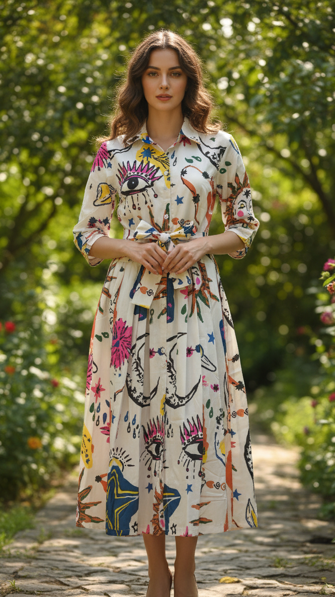 Bohemian Mystic Print Midi Dress