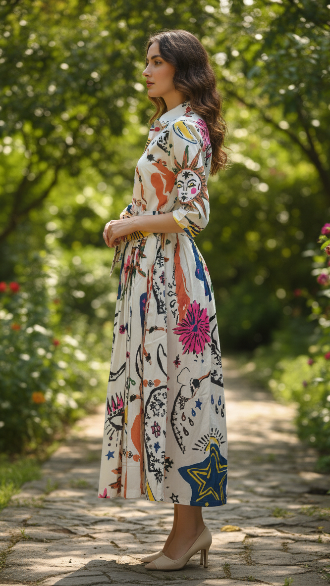 Bohemian Mystic Print Midi Dress