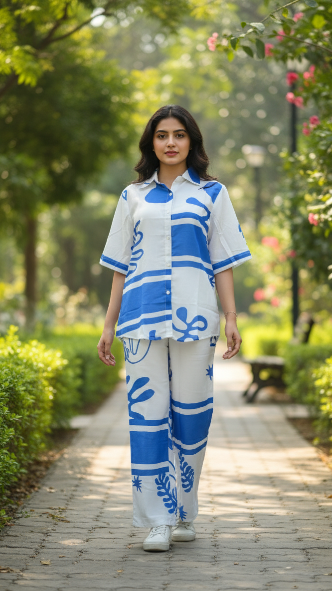 Abstract Patchwork Short-Sleeve Set