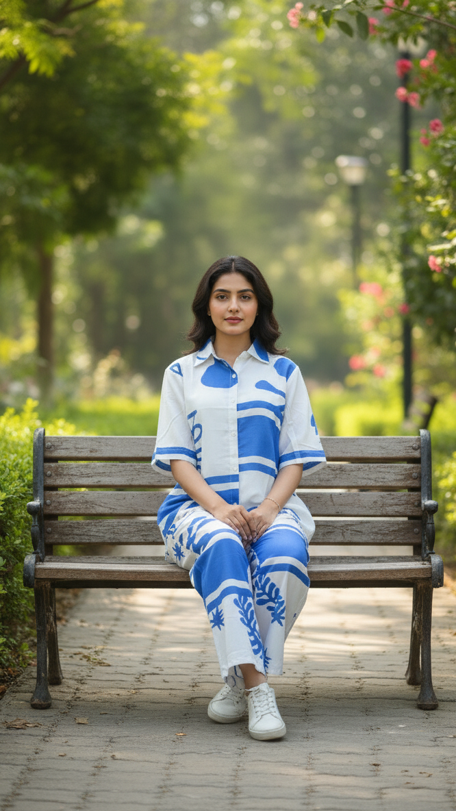 Abstract Patchwork Short-Sleeve Set