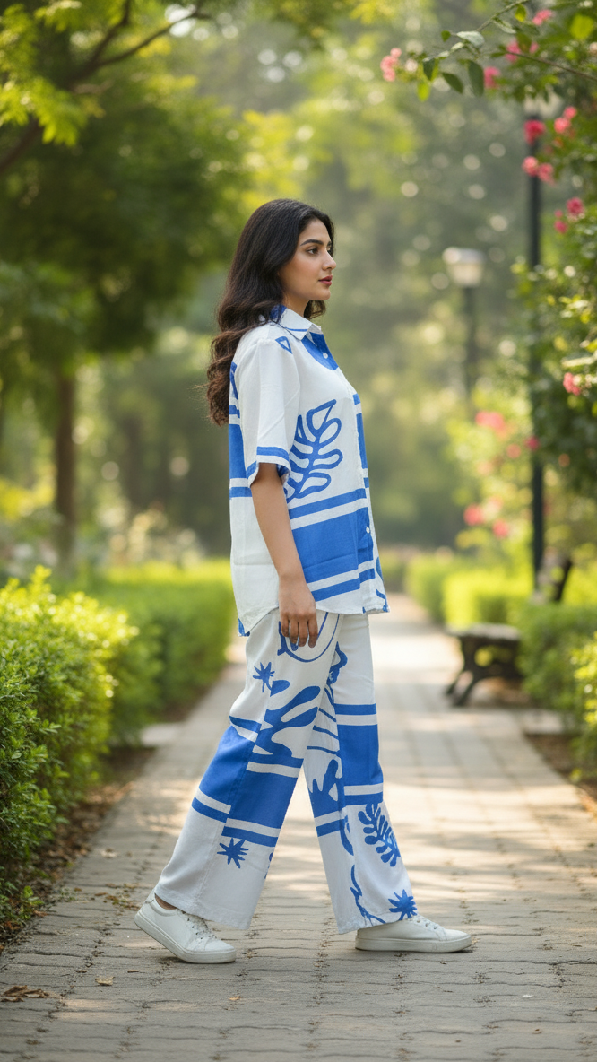 Abstract Patchwork Short-Sleeve Set