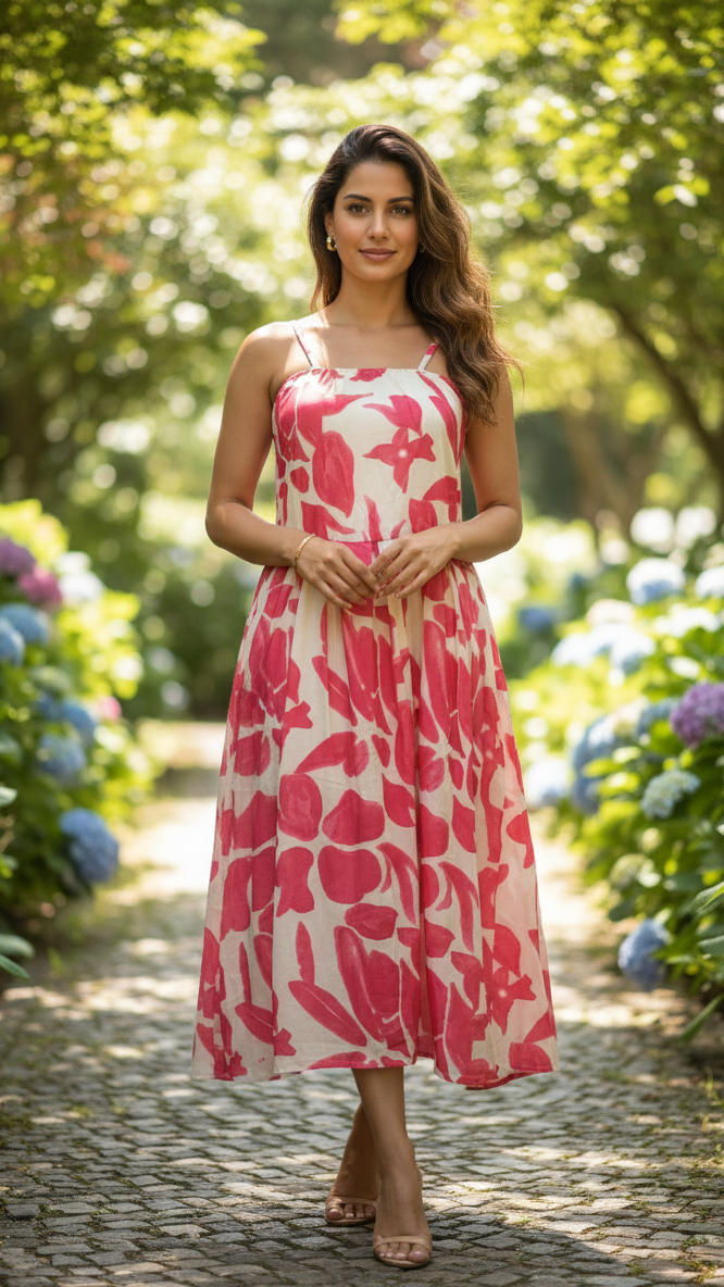The Abstract Petal Print Camisole Dress