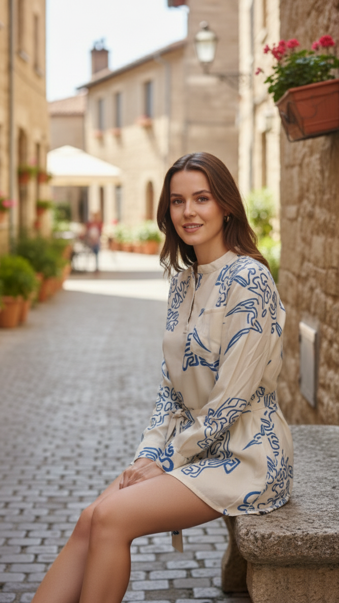 Cobalt Maze Print Tunic Dress