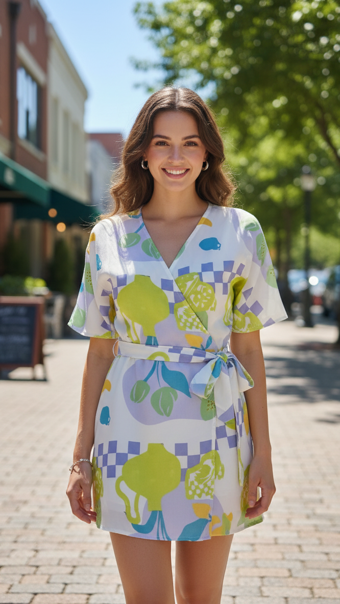 Vibrant V-Neck Kimono Sleeve Wrap