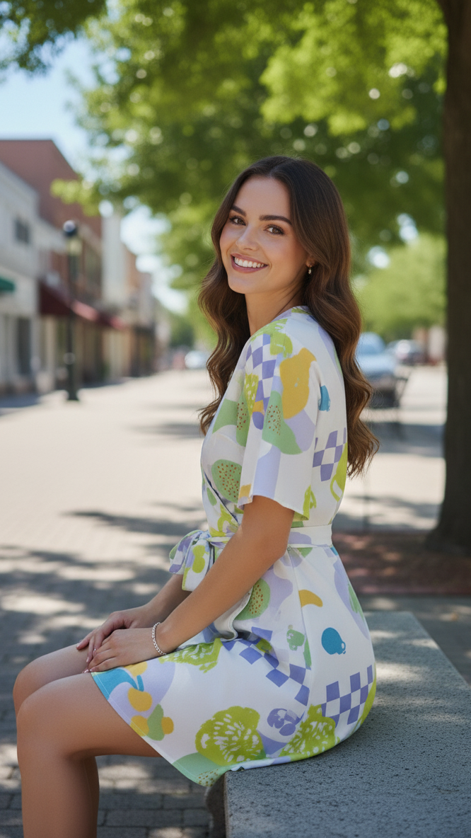 Vibrant V-Neck Kimono Sleeve Wrap