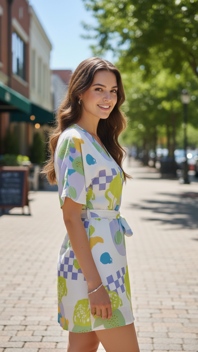 Vibrant V-Neck Kimono Sleeve Wrap