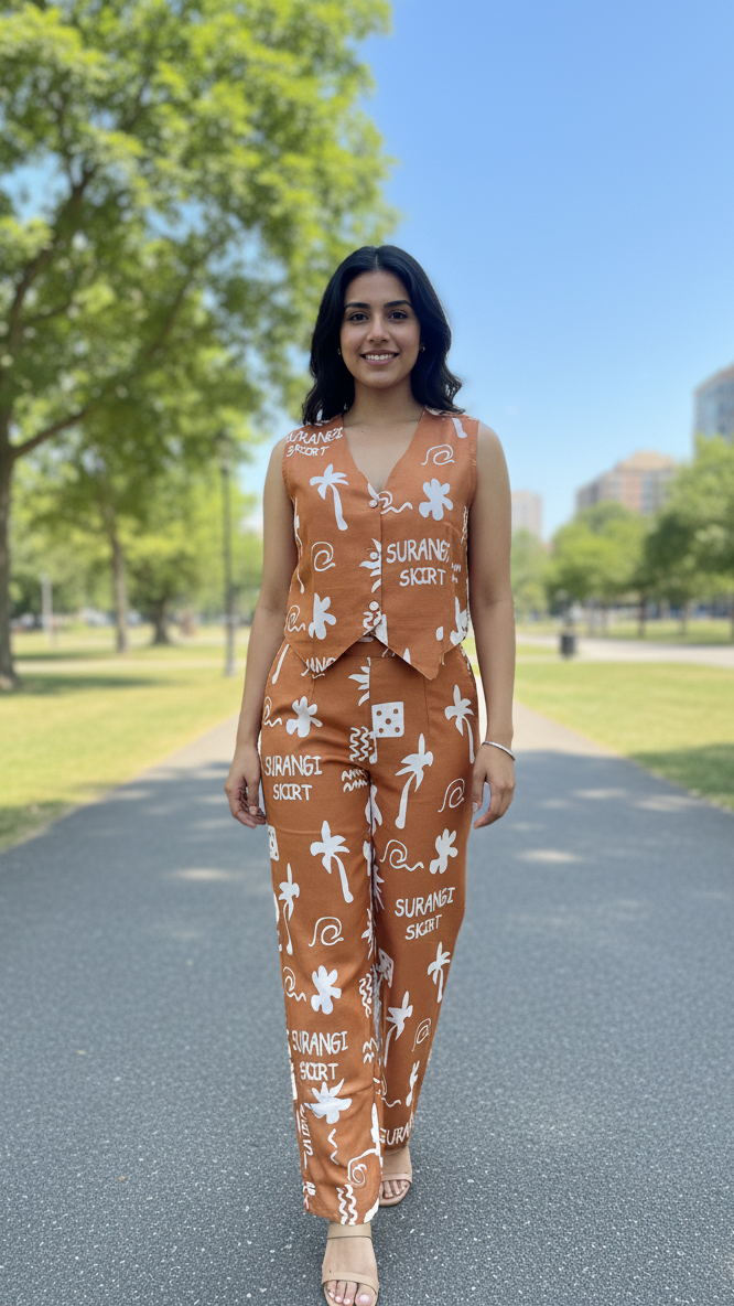 Ginger-Printed Tropical Two-Piece
