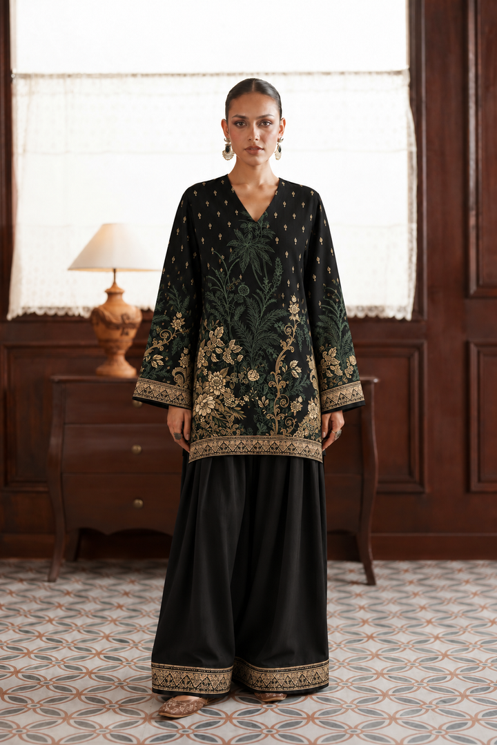 Midnight Garden Palazzo Farsi Salwar front view