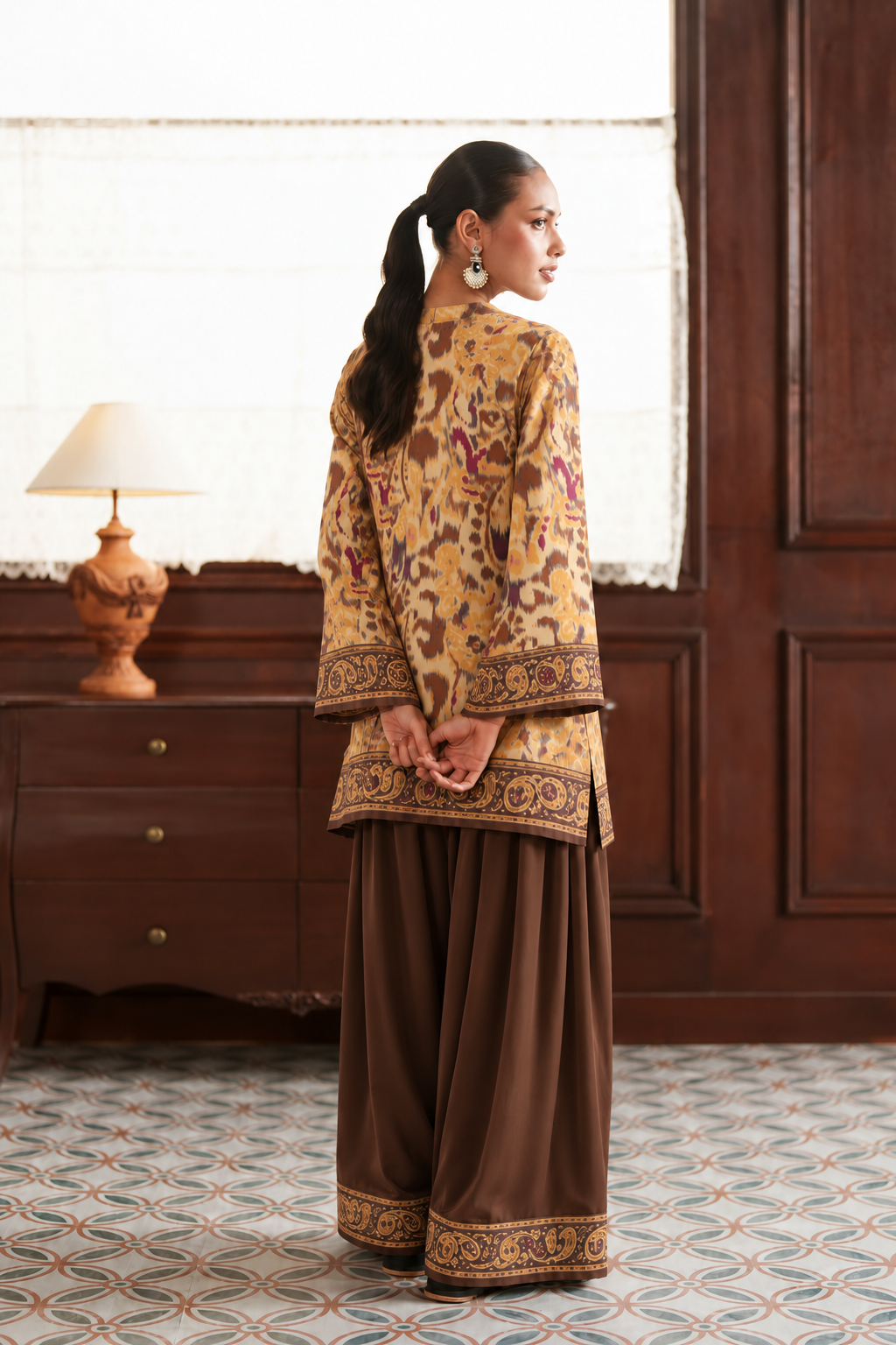 Golden Paisley Palazzo Farsi Salwar back view
