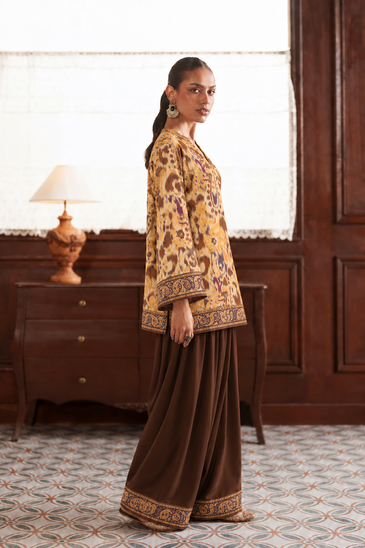 Golden Paisley Palazzo Farsi Salwar side view