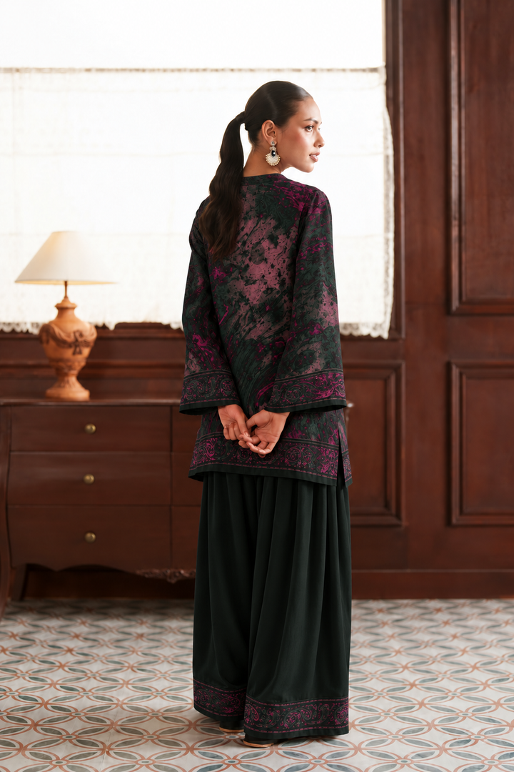 Midnight Plum Botanical Palazzo Farsi Salwar back view