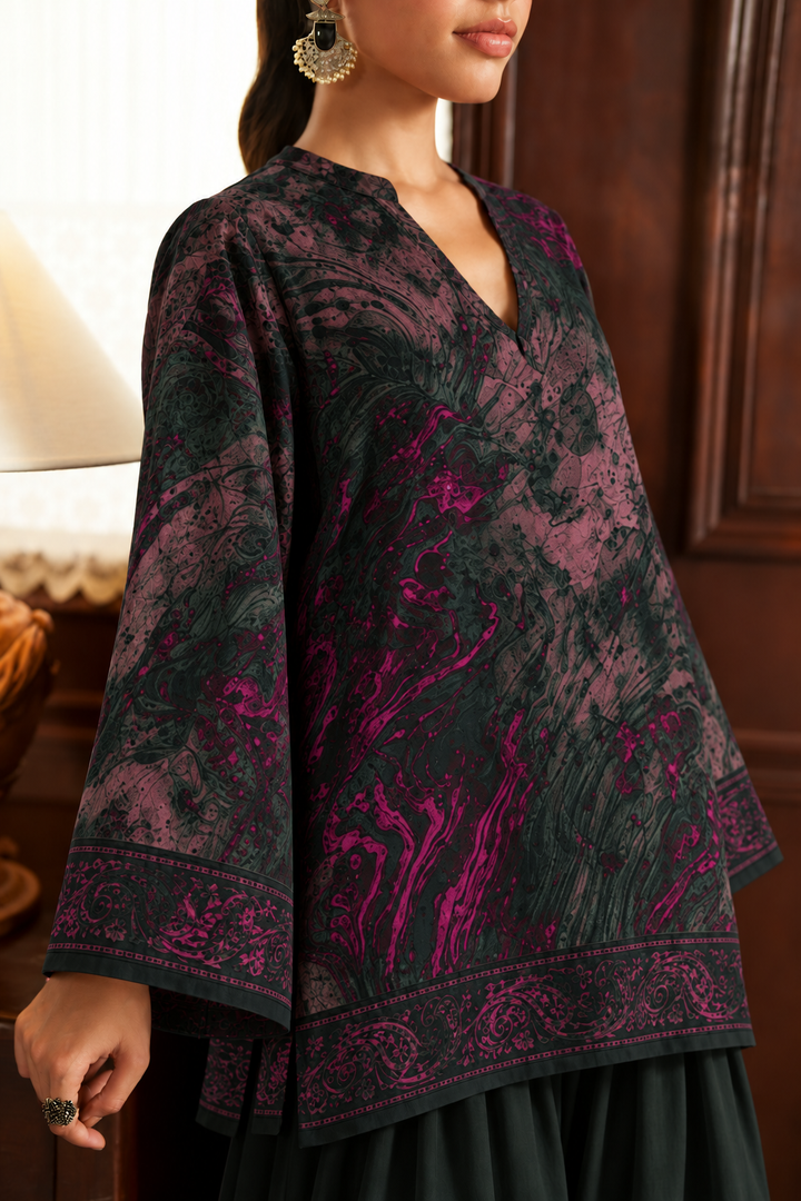 Midnight Plum Botanical Palazzo Farsi Salwar close-up view