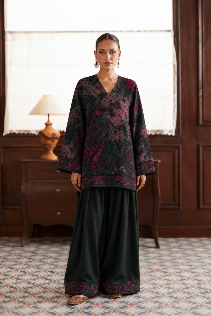 Midnight Plum Botanical Palazzo Farsi Salwar front view