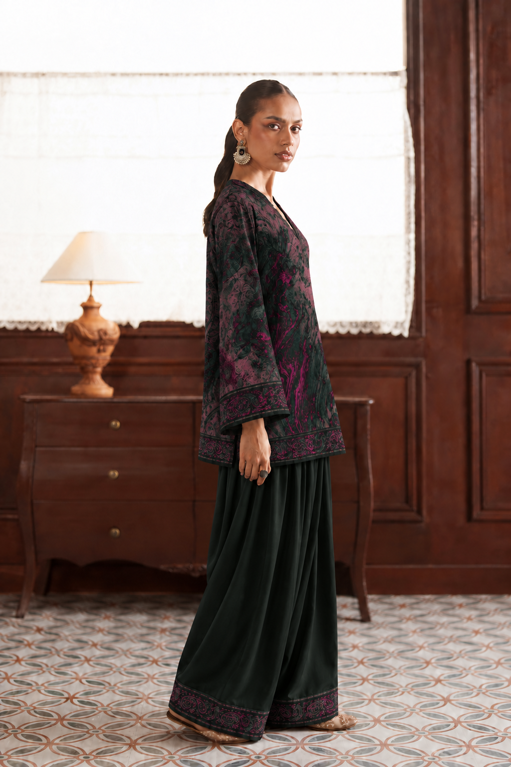 Midnight Plum Botanical Palazzo Farsi Salwar side view
