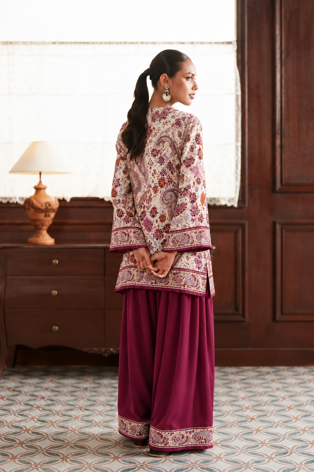 Ivory Multicolour Paisley Palazzo Farsi Salwar back view