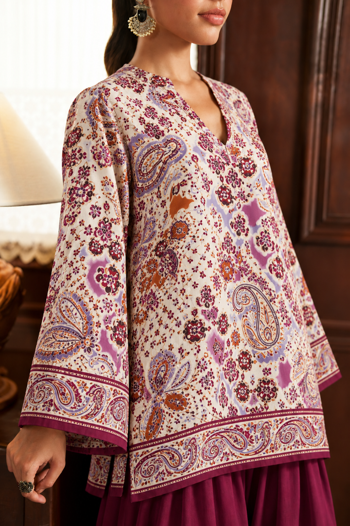 Ivory Multicolour Paisley Palazzo Farsi Salwar close-up view