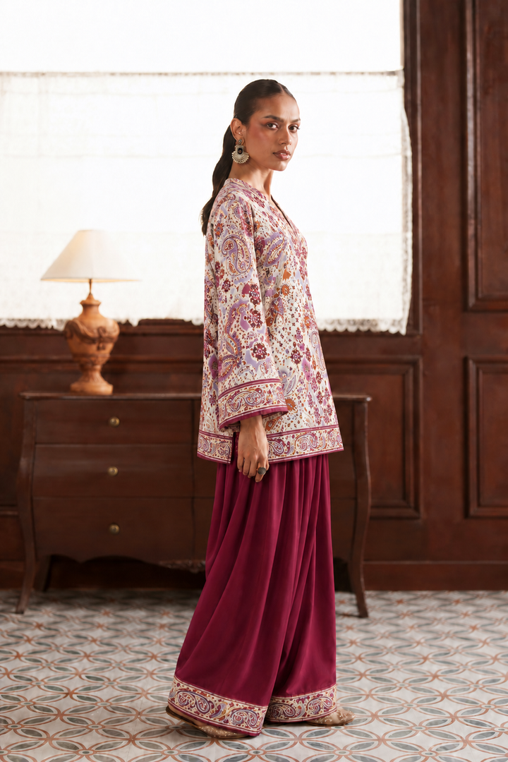 Ivory Multicolour Paisley Palazzo Farsi Salwar side view