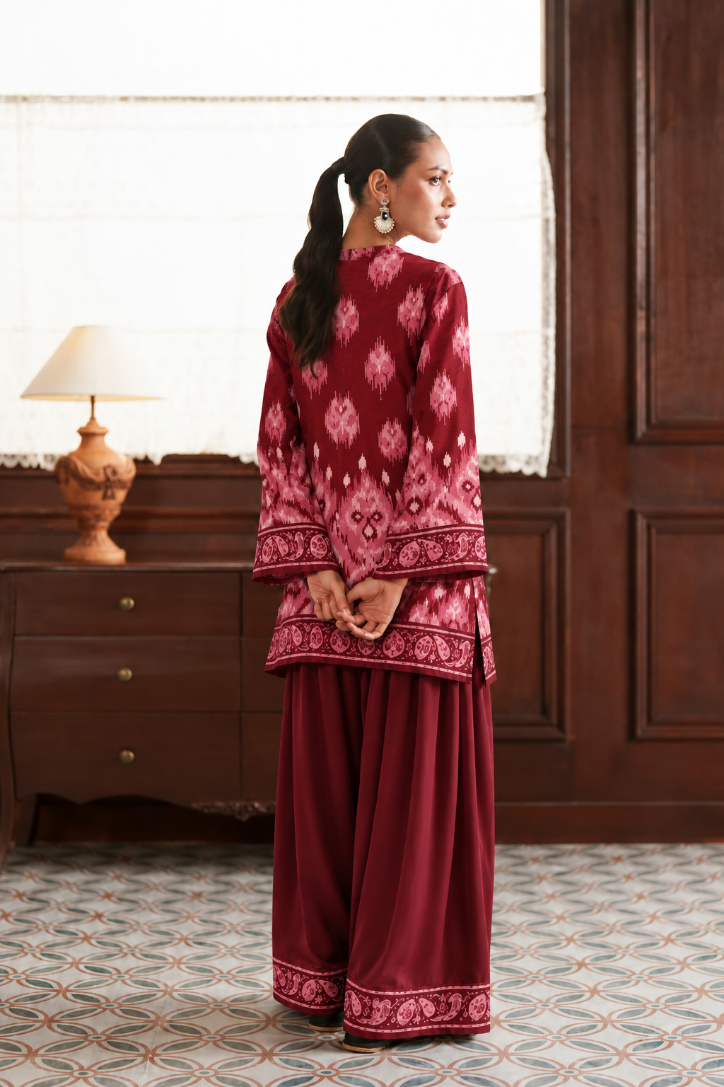 Crimson Ikat Palazzo Farsi Salwar back view