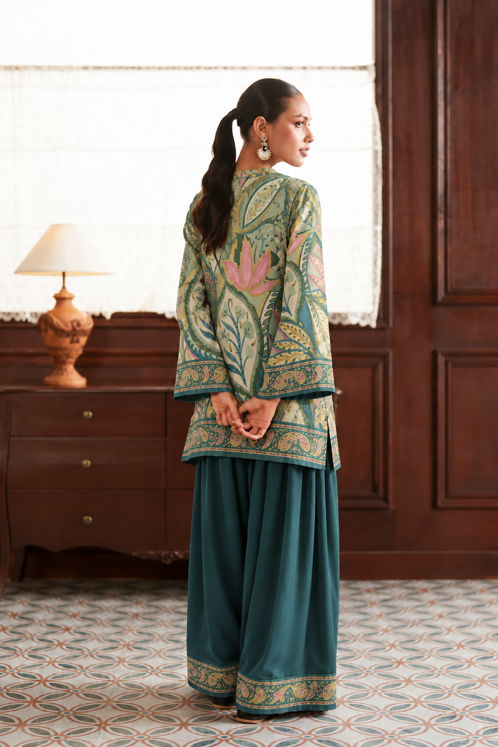 Teal Lotus Paisley Palazzo Farsi Salwar back view