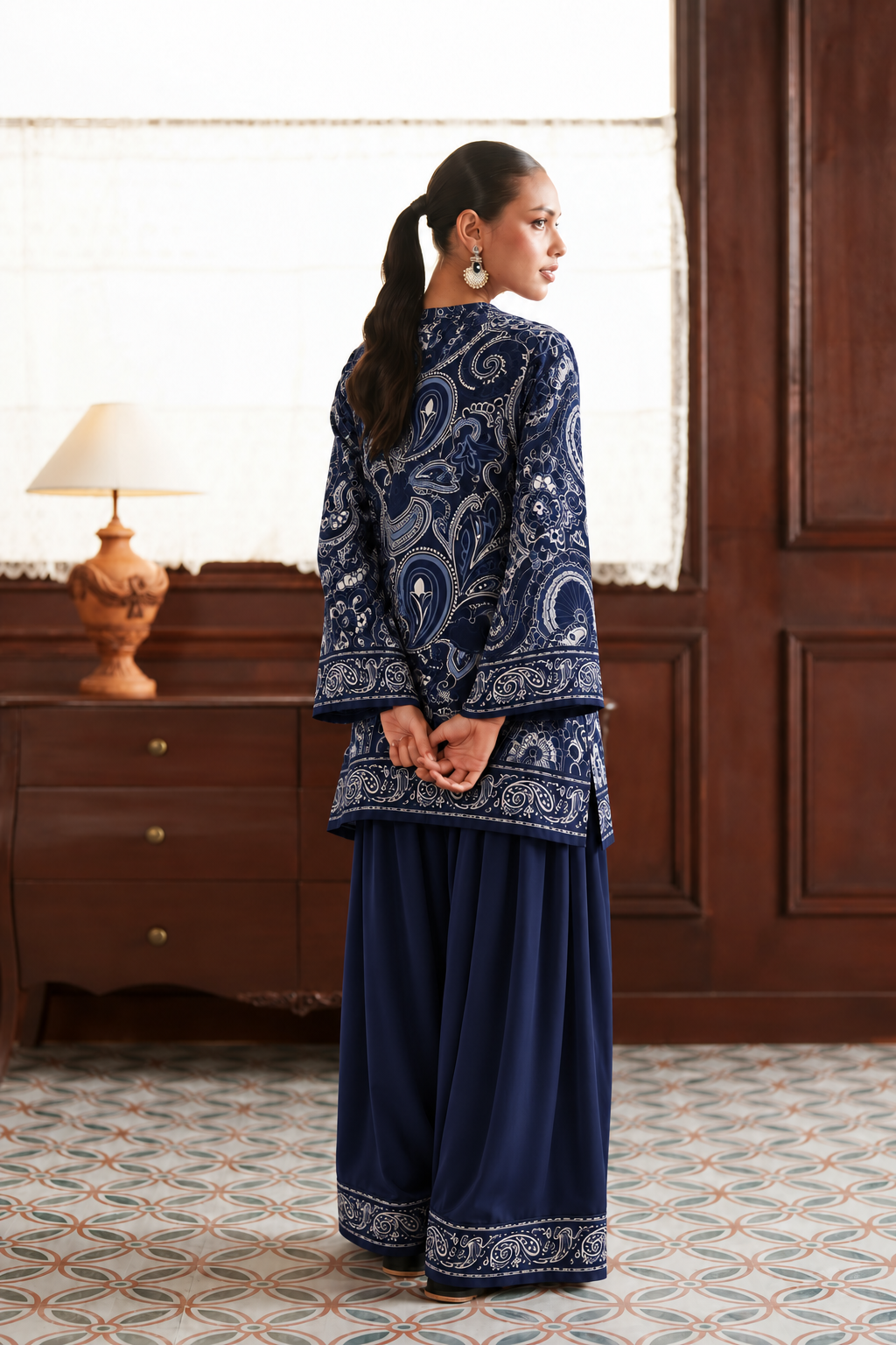 Navy Paisley Palazzo Farsi Salwar back view