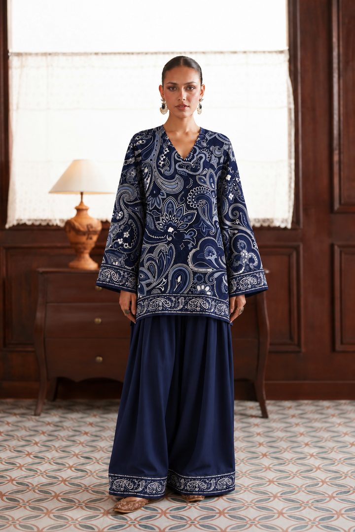 Navy Paisley Palazzo Farsi Salwar front view