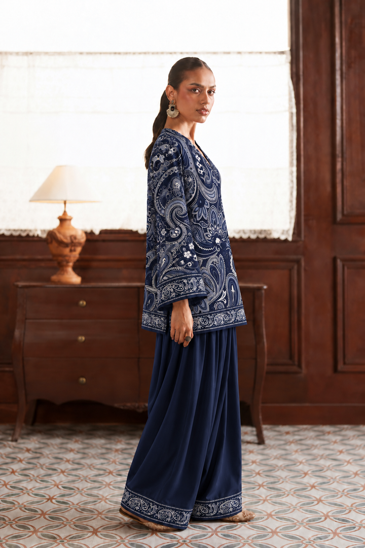 Navy Paisley Palazzo Farsi Salwar side view