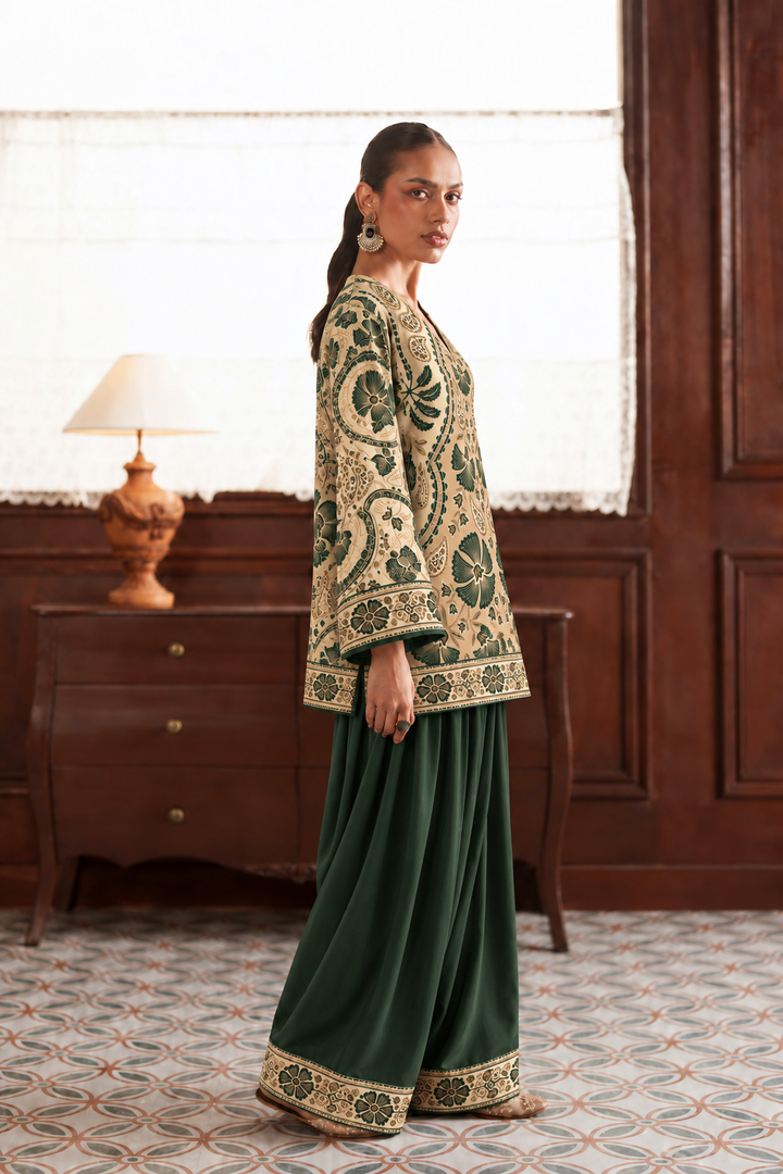 Emerald Botanical Palazzo Farsi Salwar side view