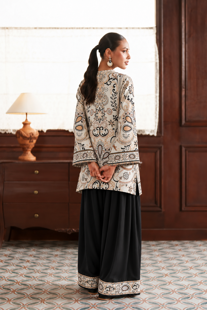 Ivory Black Floral Palazzo Farsi Salwar back view