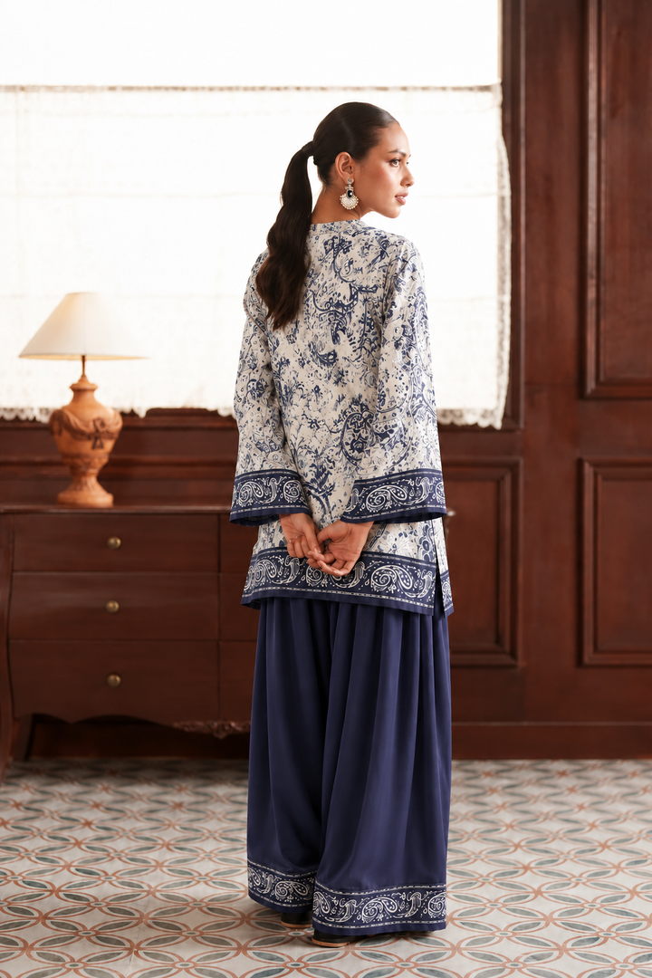 Ivory Indigo Floral Palazzo Farsi Salwar back view