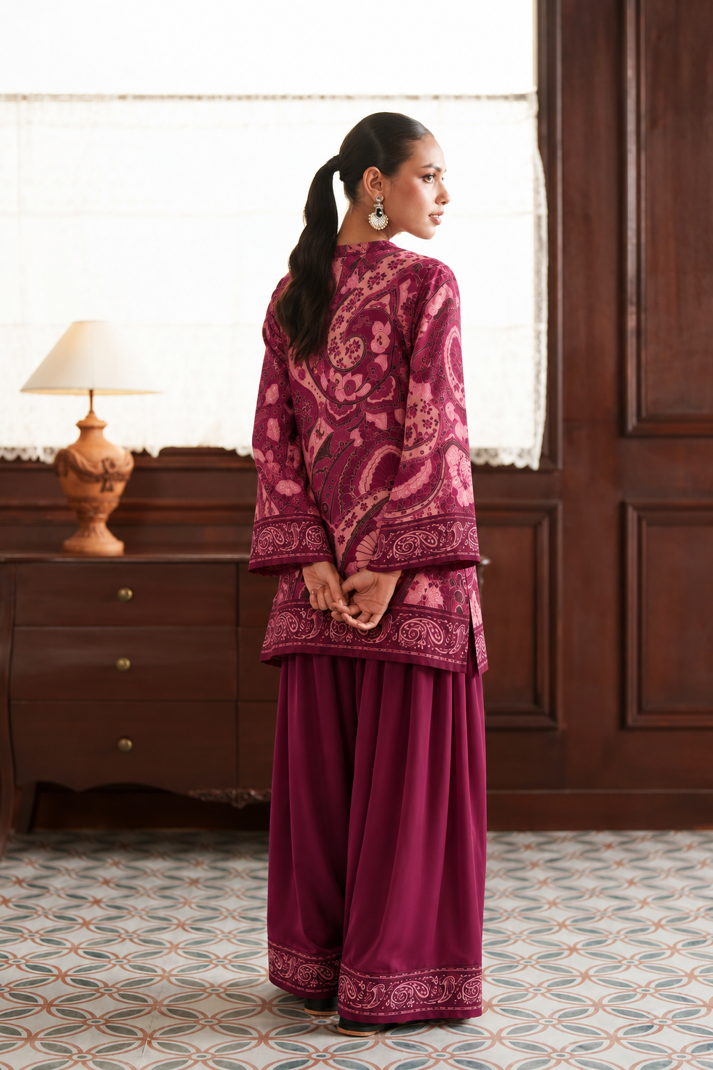 Rose Paisley Palazzo Farsi Salwar back view
