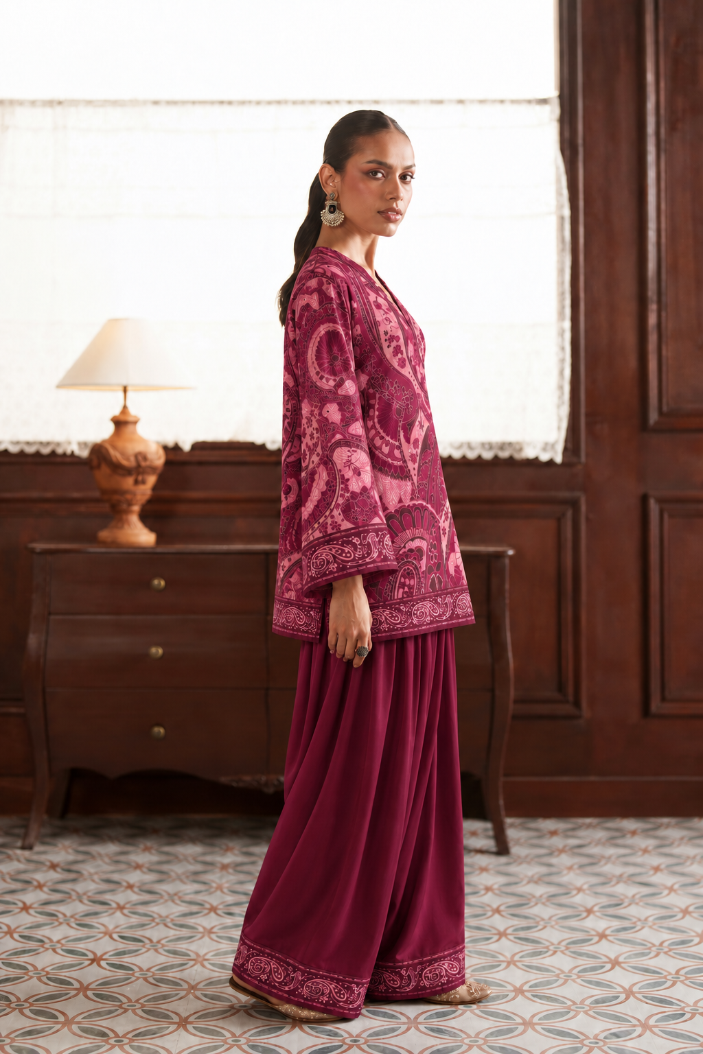 Rose Paisley Palazzo Farsi Salwar side view