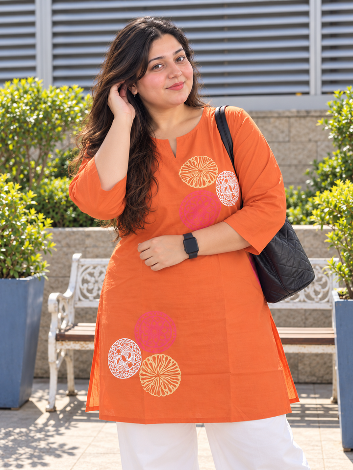 Marigold Orange Mandala Festive Kurta