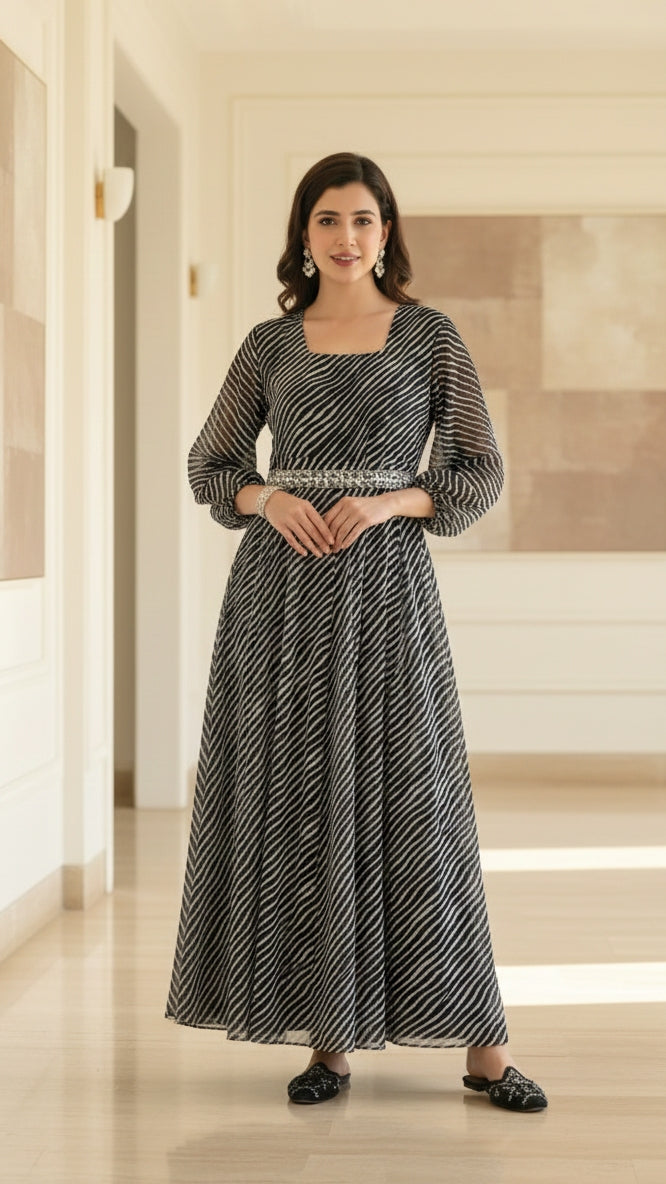 Black Leheriya anarkali gown