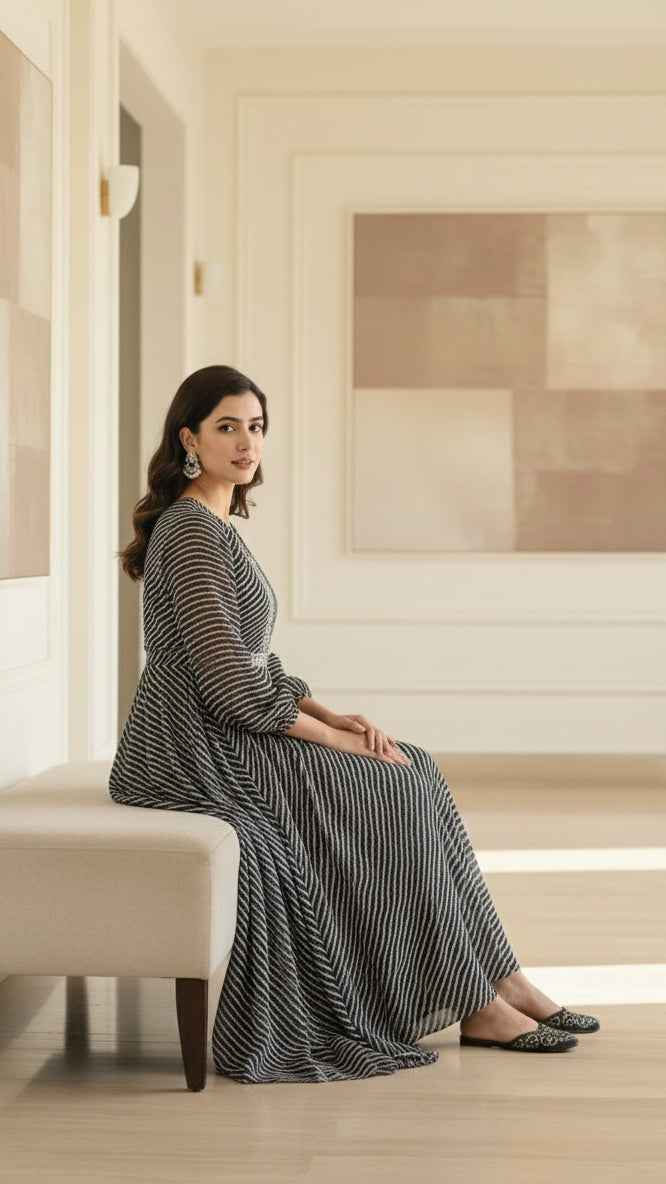 Black Leheriya anarkali gown