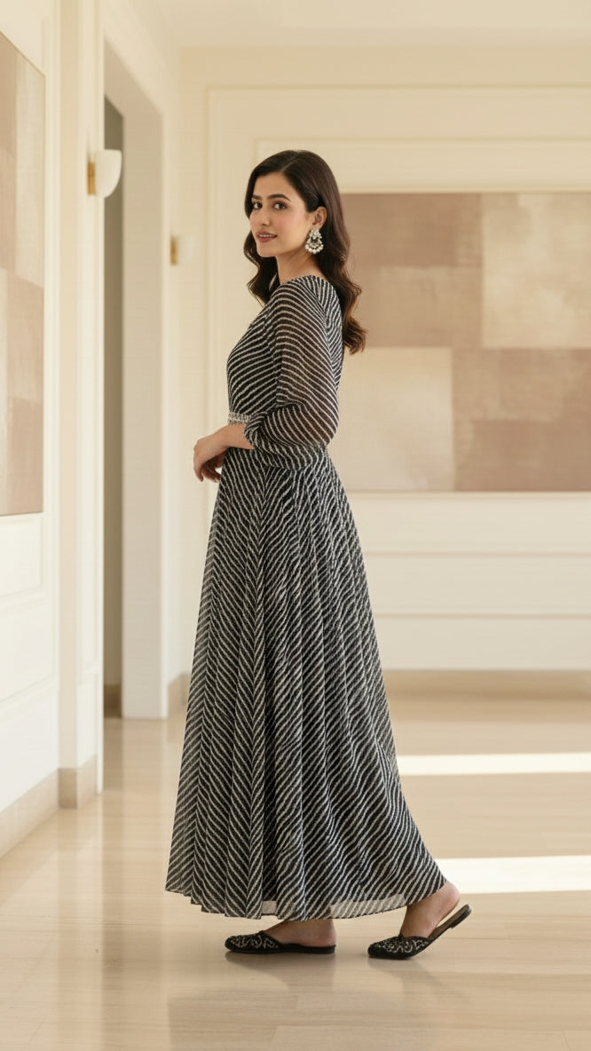 Black Leheriya anarkali gown