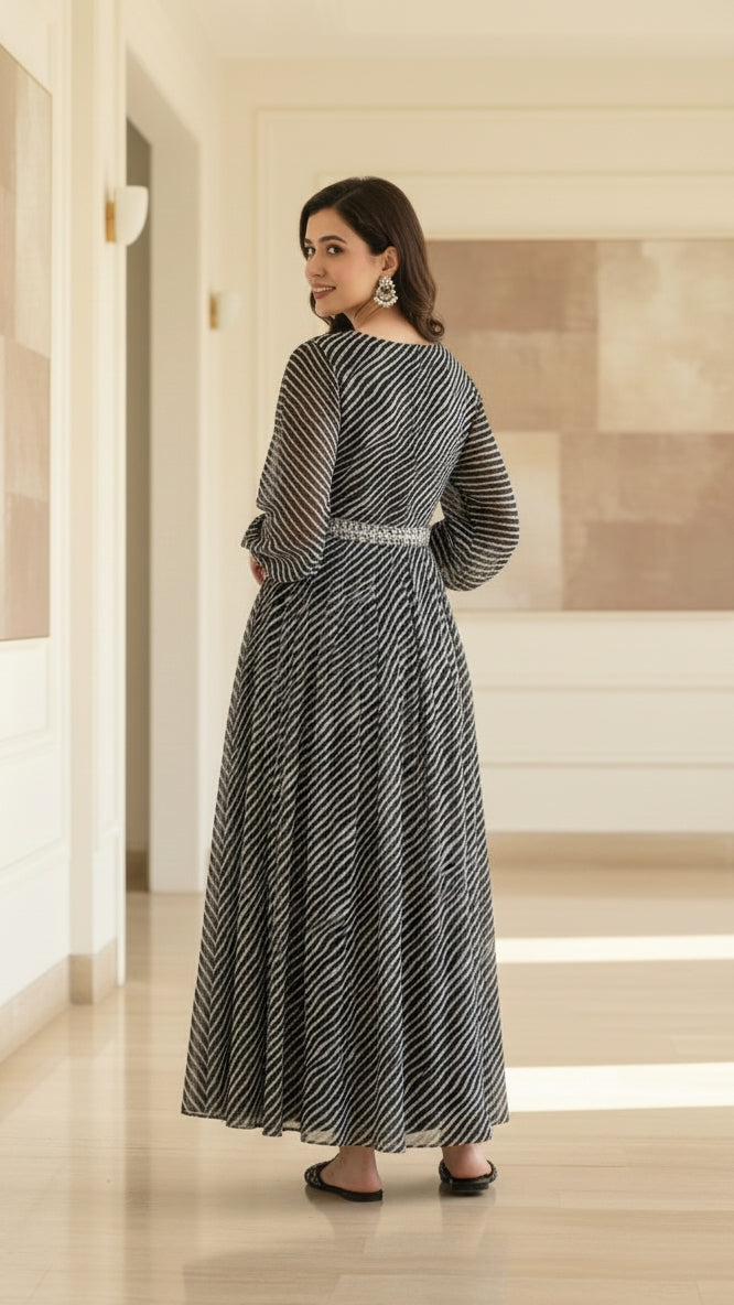 Black Leheriya anarkali gown