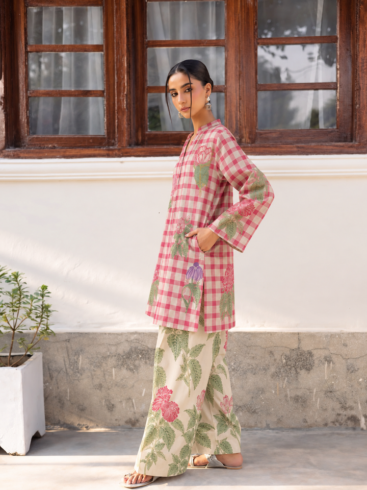 Blush Garden Gingham Farsi Salwar side view