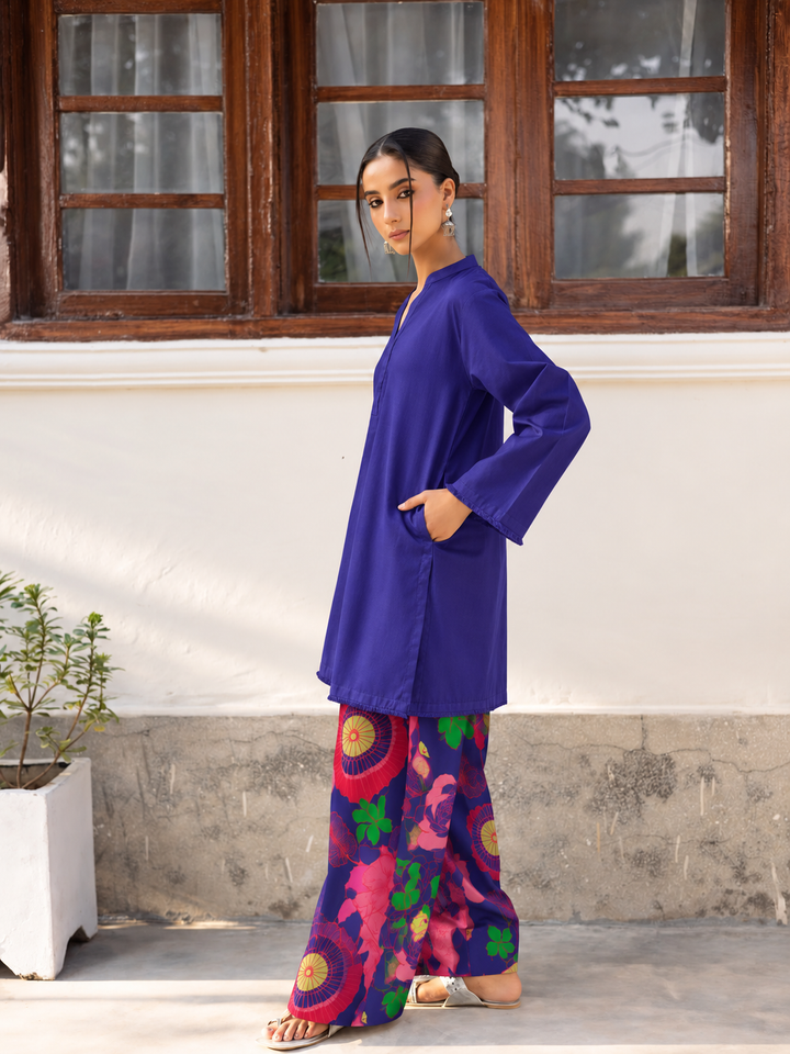 Cobalt Floral Farsi Salwar side view