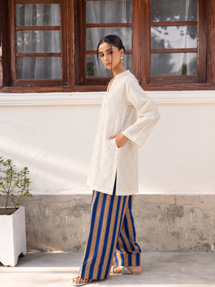 Ivory Midnight Stripe Farsi Salwar side view