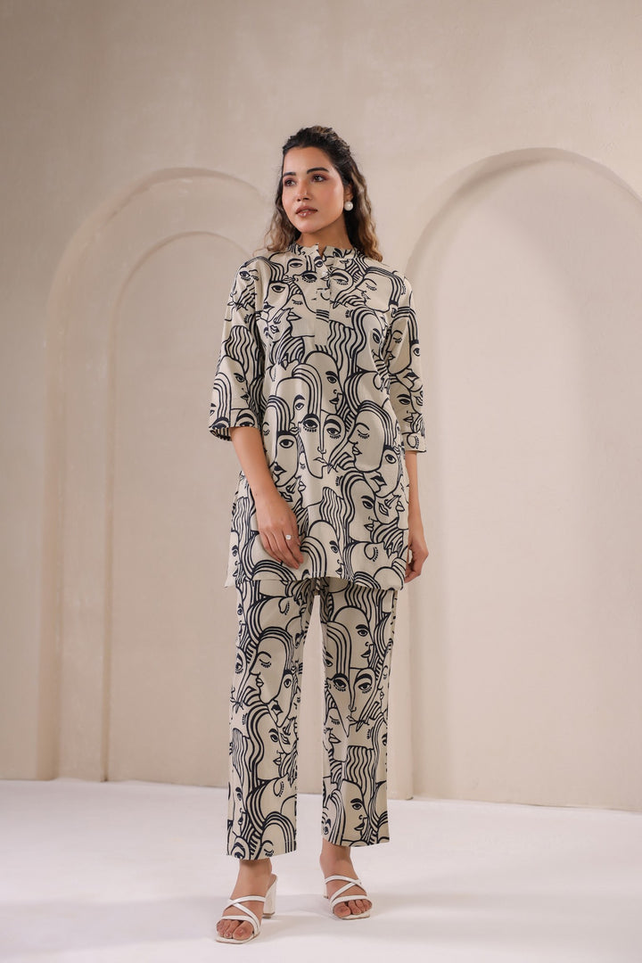 Monochrome Muse – Artistic Abstract Print Co-ord Set