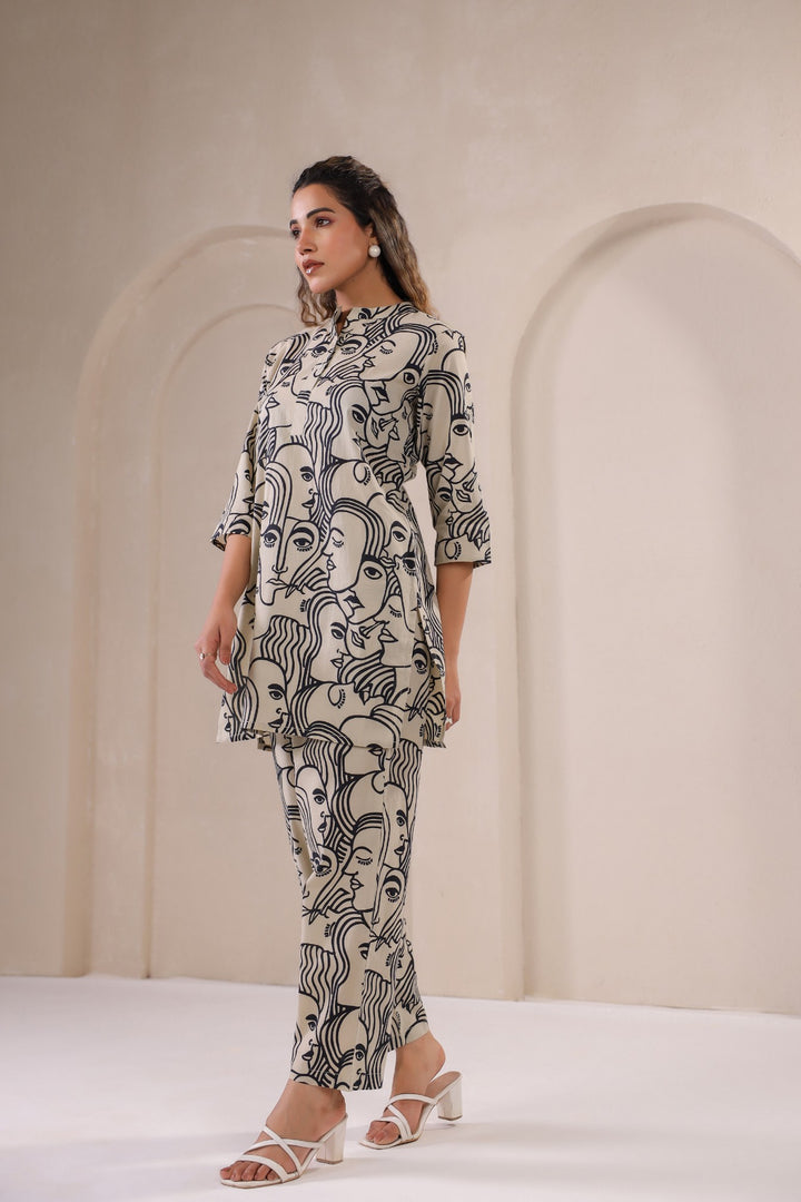 Monochrome Muse – Artistic Abstract Print Co-ord Set