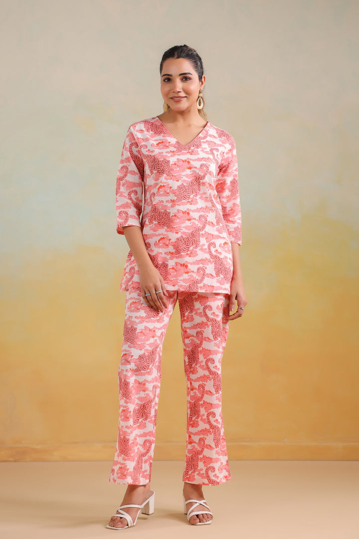 Blush Mirage – Elegant Handcrafted Print Co-ord Set