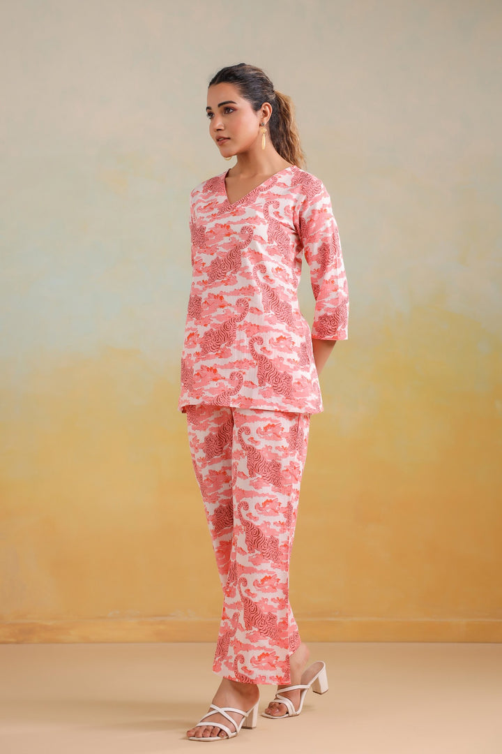 Blush Mirage – Elegant Handcrafted Print Co-ord Set