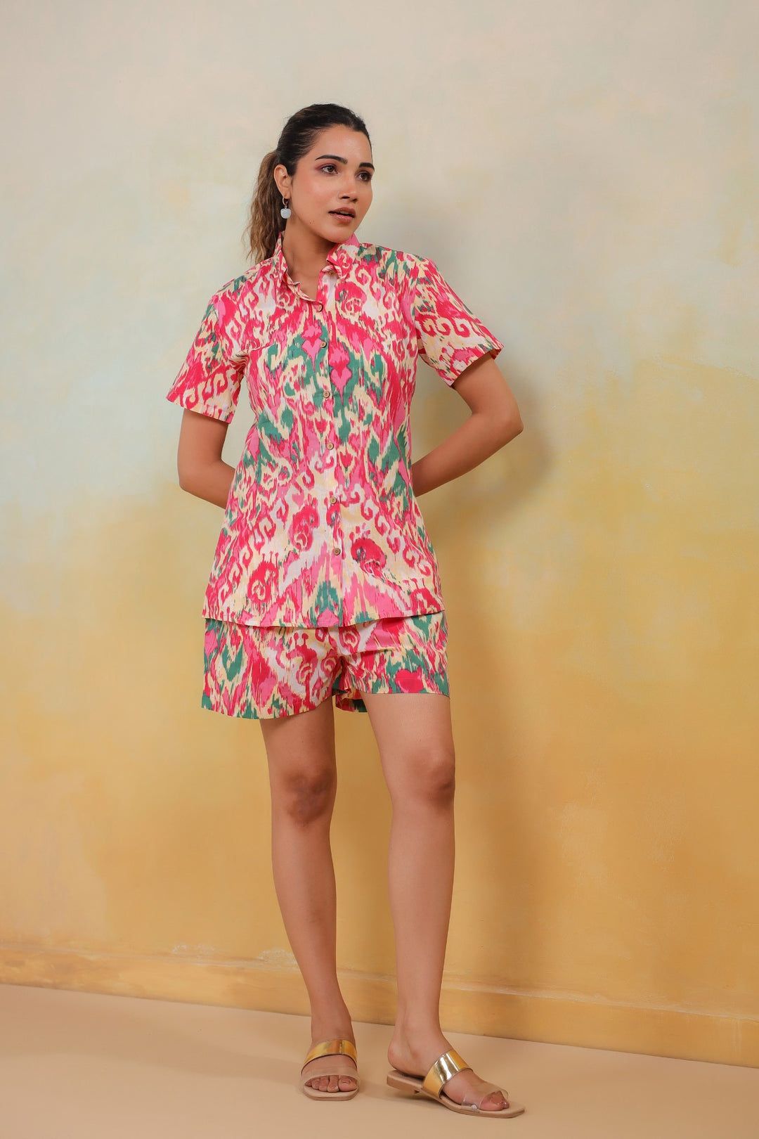 Sunset Ikat – Chic Printed Co-ord Set with Shorts