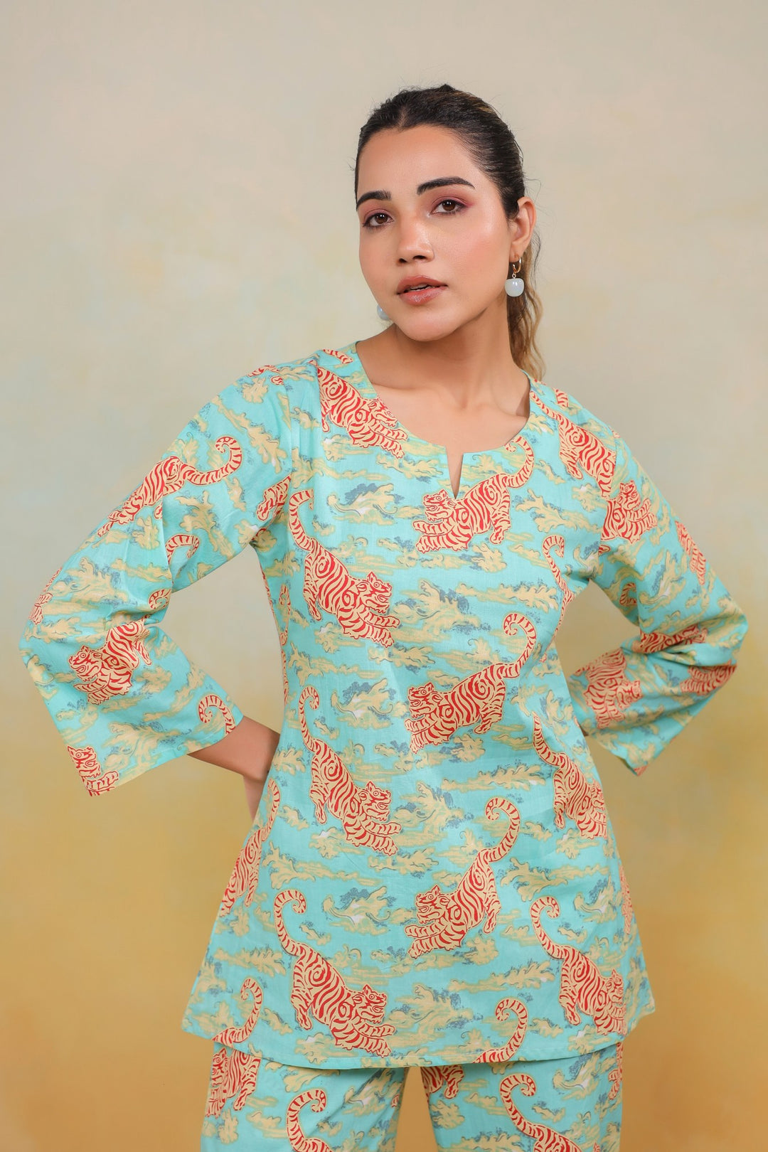 Regal Tiger – Luxe Printed Co-ord Set in Aqua