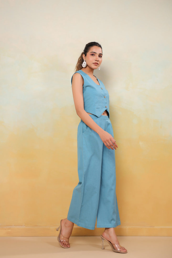 Azure Grace – Sky Blue Cotton Co-Ord Set