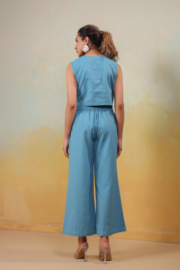 Azure Grace – Sky Blue Cotton Co-Ord Set