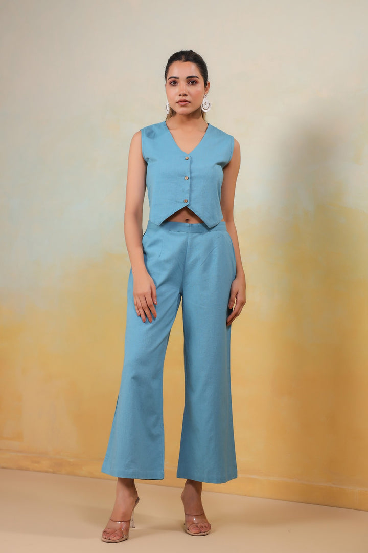 Azure Grace – Sky Blue Cotton Co-Ord Set