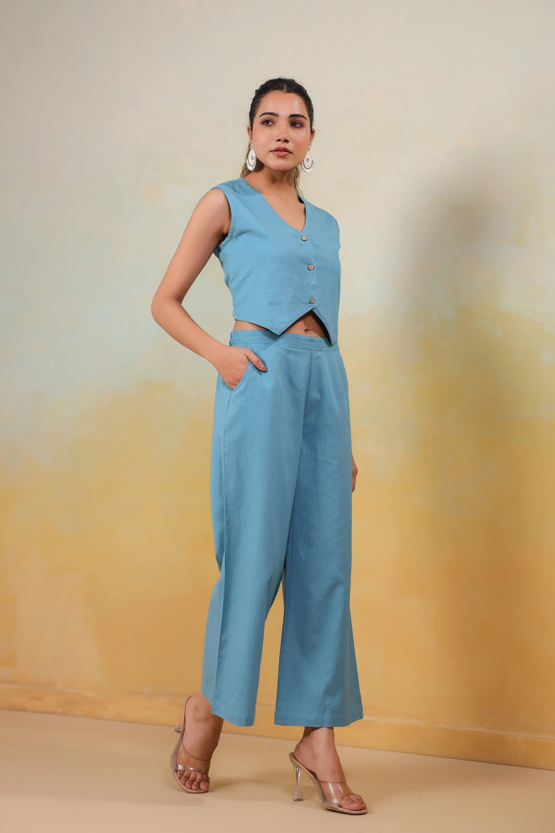 Azure Grace – Sky Blue Cotton Co-Ord Set